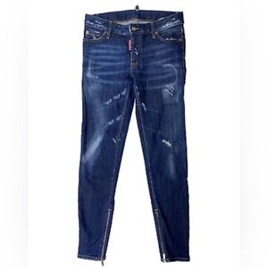 DSQUARED2 Size 30 Blue Distressed Cotton Skinny Jeans